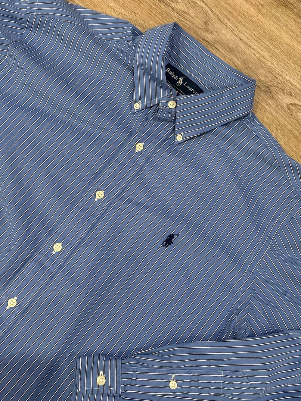 Ralph Lauren Classic Fit Button Down Shirt Size XL Blue Striped Long Sleeve